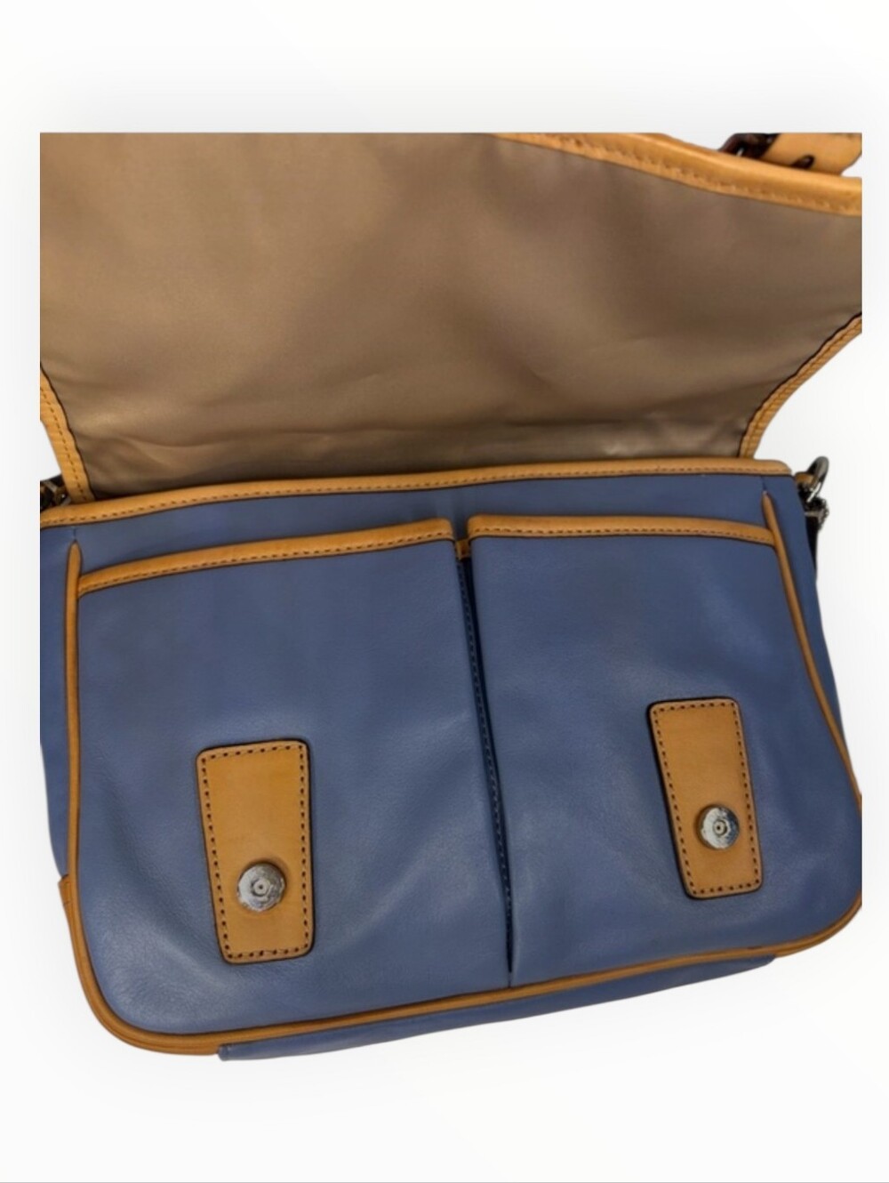 Coach Colorblock Leather Crossbody Bag in Coral, Blue & Tan- VINTAGE - Picture 6 of 13